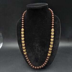 Alex Kirk Brown Beaded Necklace Gold Tone Costume Jewelry 30 Inch